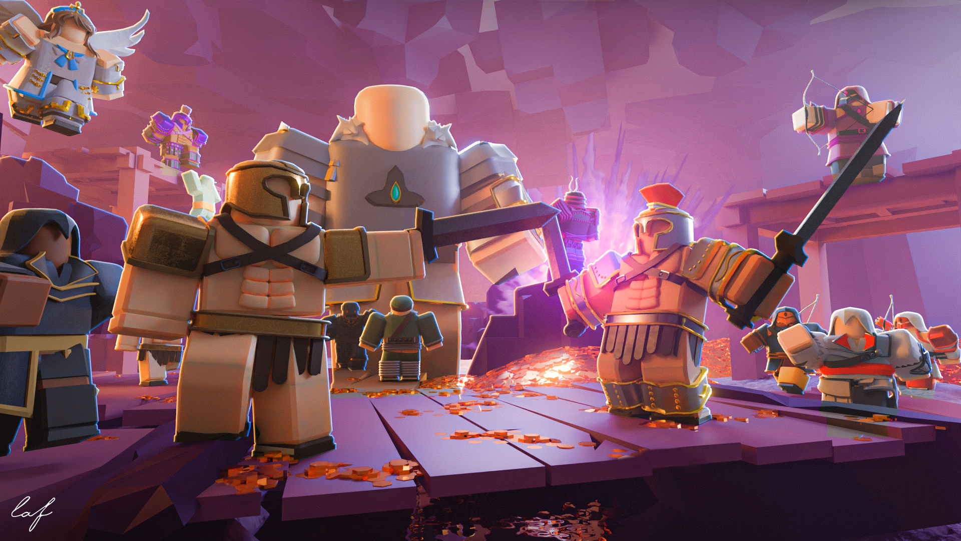 RoEmpires battle key art with armored Roblox troops.